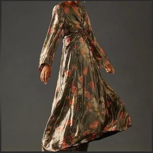 Anthropologie Deep V-Neck Maxi Dress By Caballero